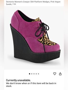 Demonia Fusha And Leopard Print Horse Hair Platform Wedge Creepers Size 7